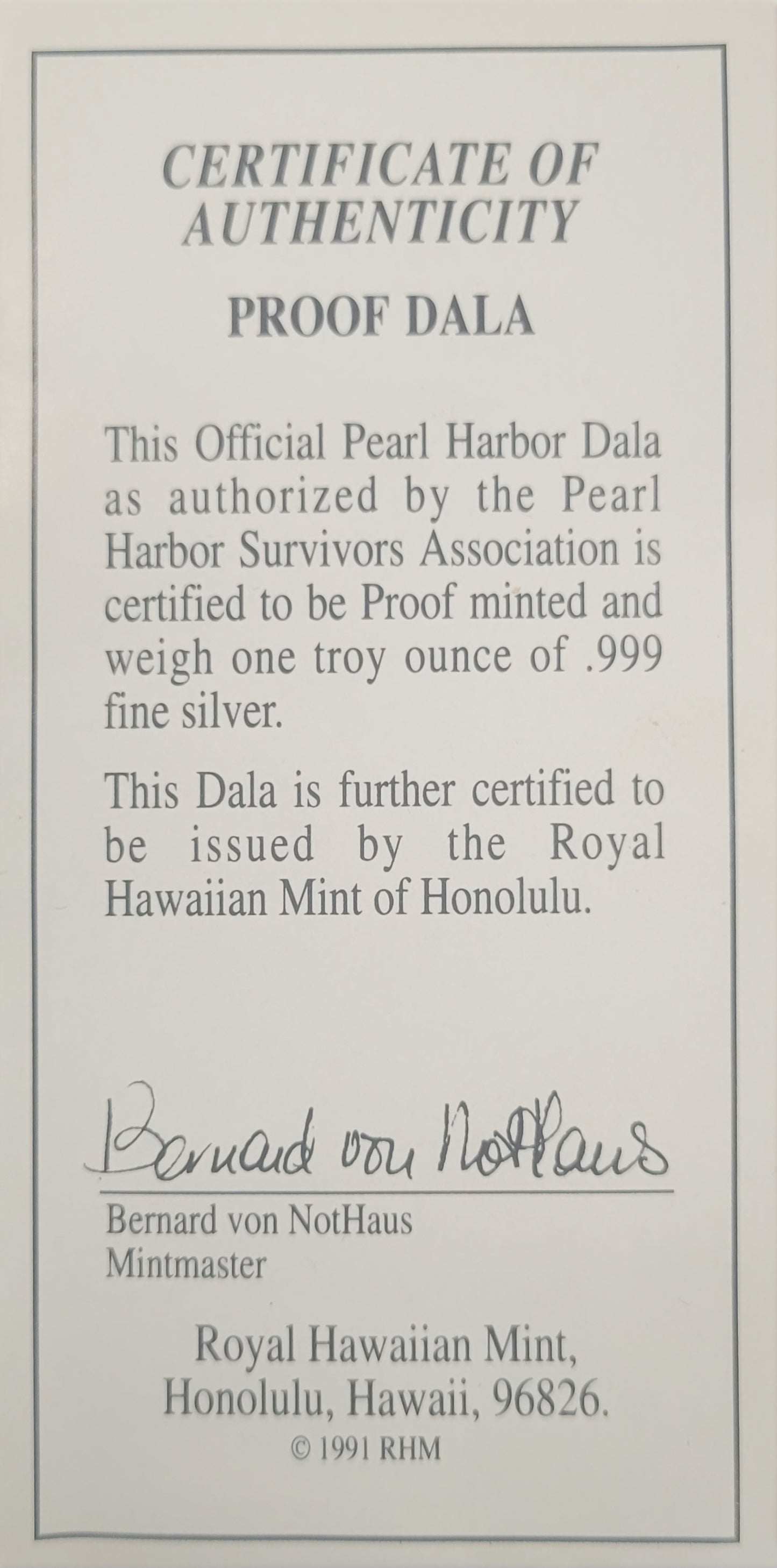 Official Pearl Harbor 50th Anniversary Commemorative