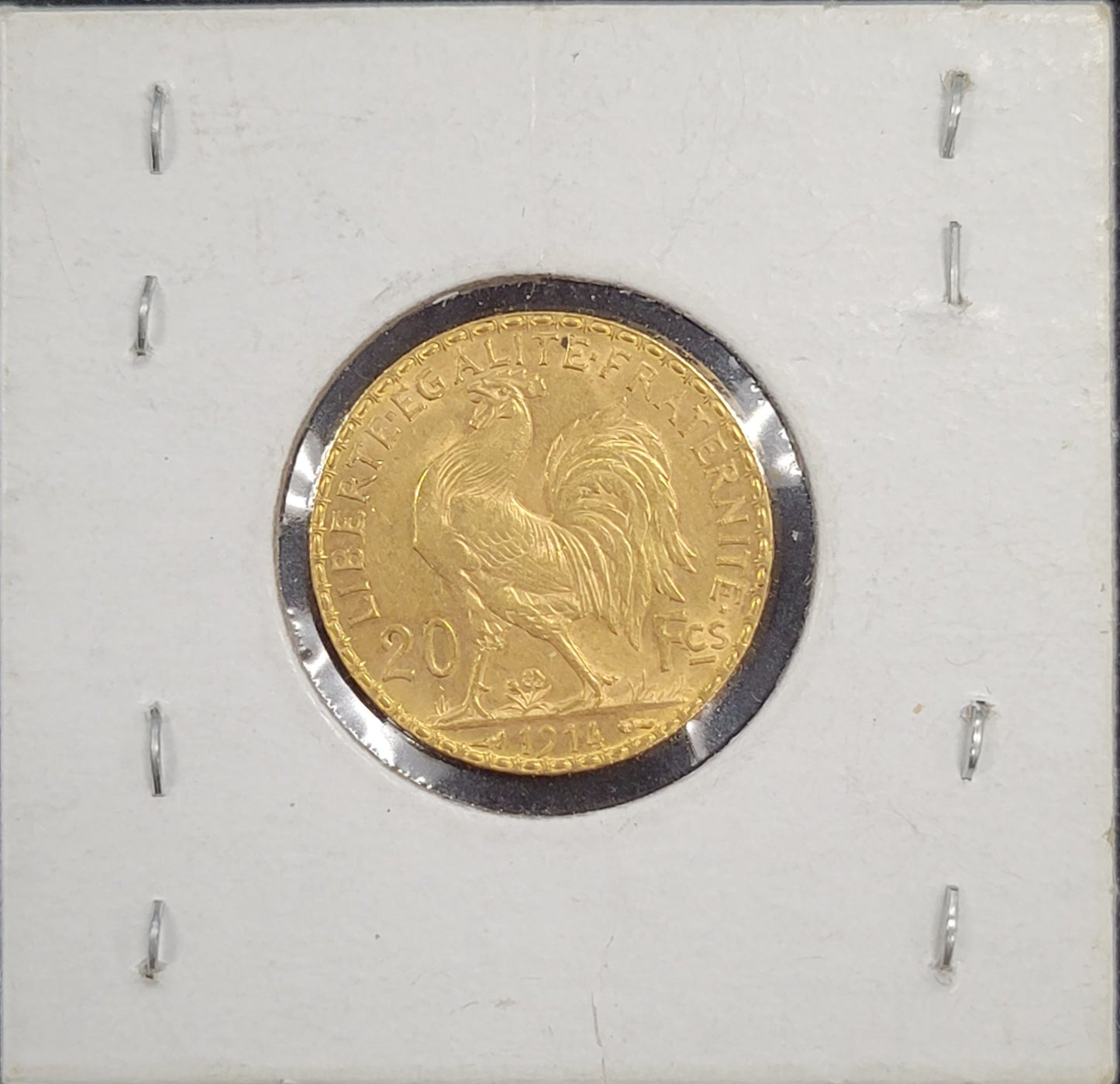 1914 Republic of France 20 Franc Rooster Gold Coin