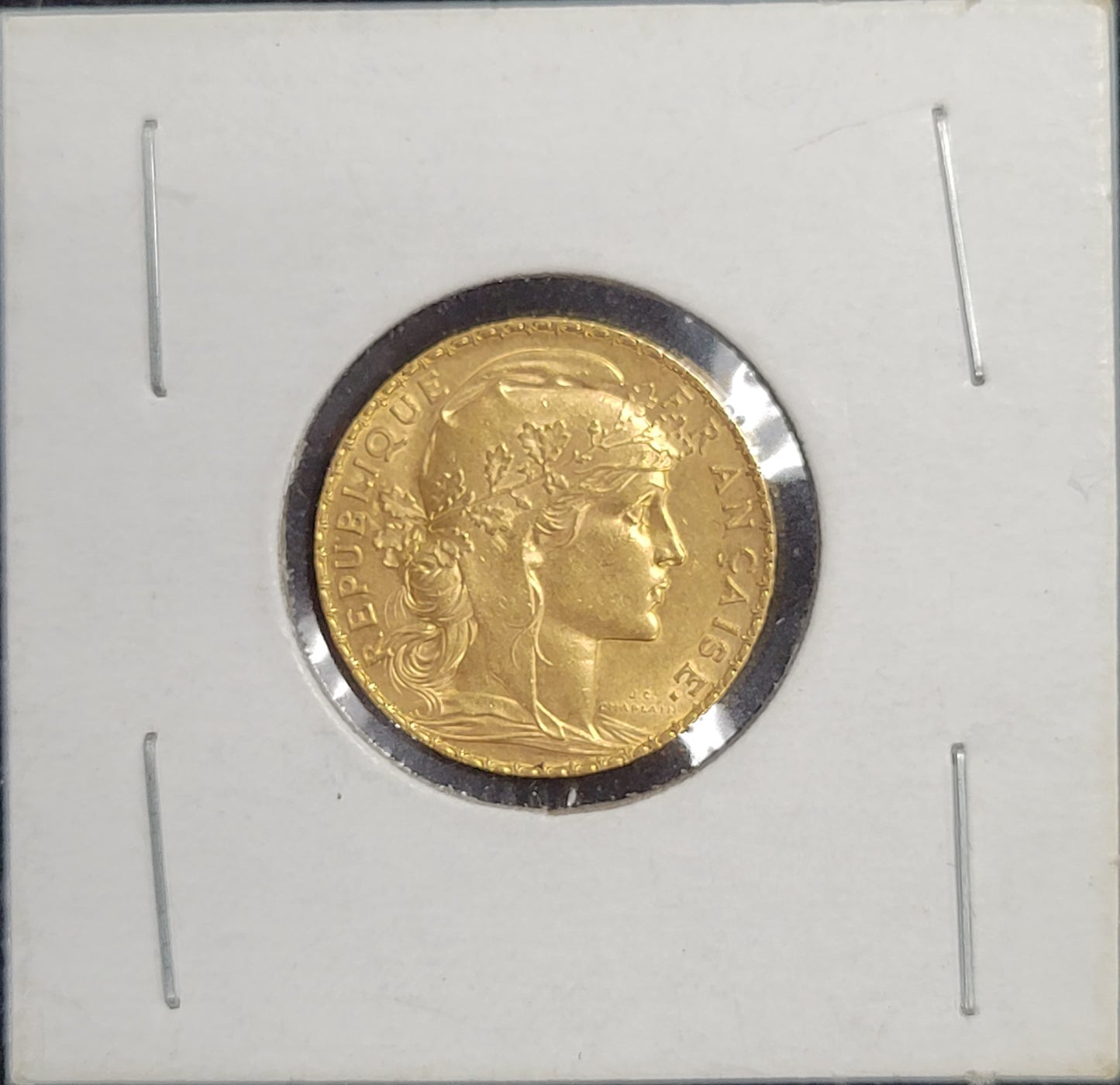 1914 Republic of France 20 Franc Rooster Gold Coin