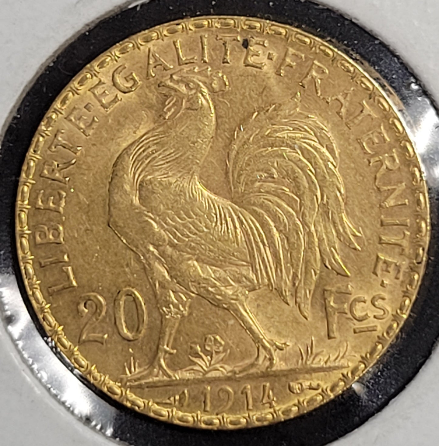 1914 Republic of France 20 Franc Rooster Gold Coin