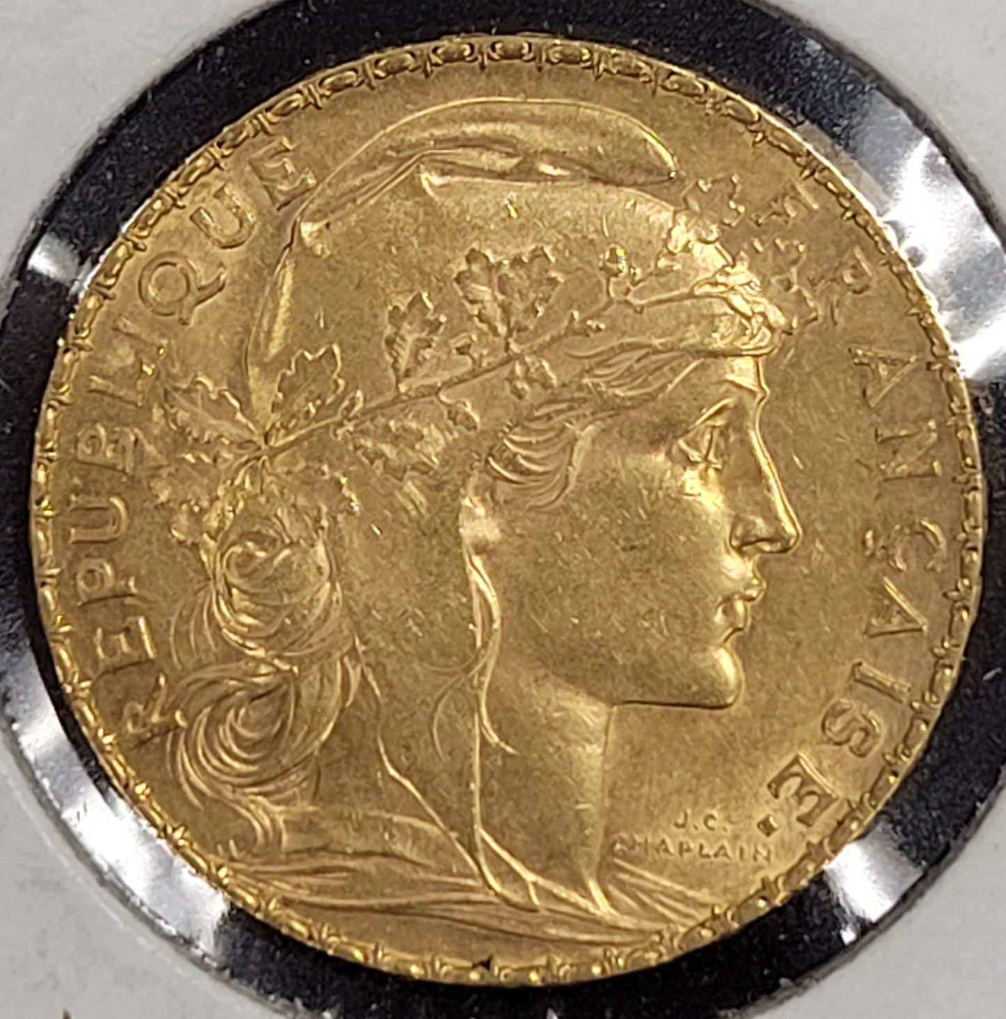 1914 Republic of France 20 Franc Rooster Gold Coin